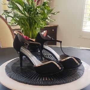 Via Spiga Silver and Black Stiletto Heels